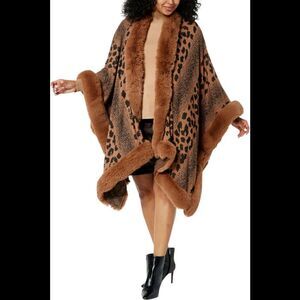kathy ireland Fashion 360 Safari Skies Faux Fur Trim Cape Brown Combo -